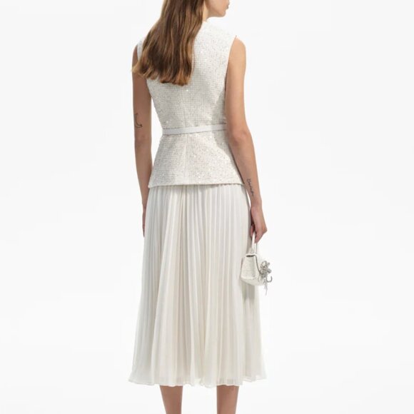 Self Portrait Cream Sequin Boucle Tailored Midi Dress - Picture 4 of 12